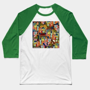 Cubist Picasso Style Faces In Mid Century Modern Colors Baseball T-Shirt